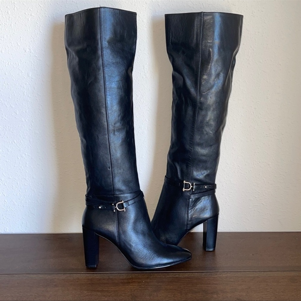 NWT Zara Heeled Tall Sexy Black Leather Boots Sz. 8